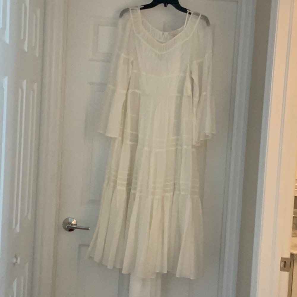 Rebecca Taylor White Ruched Tiered Maxi Dress